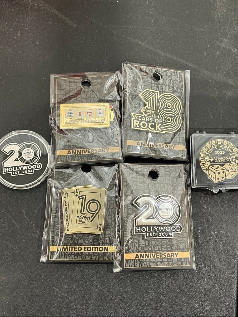 Hard Rock Hollywood FL Guitar Hotel Pin and Medallion Bundle of 6 New